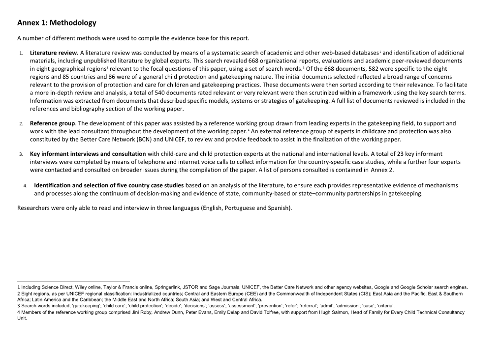 Annex 1: Methodology