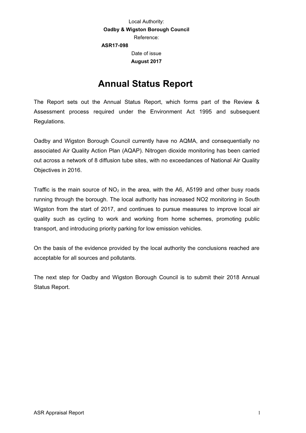 Annual Status Report