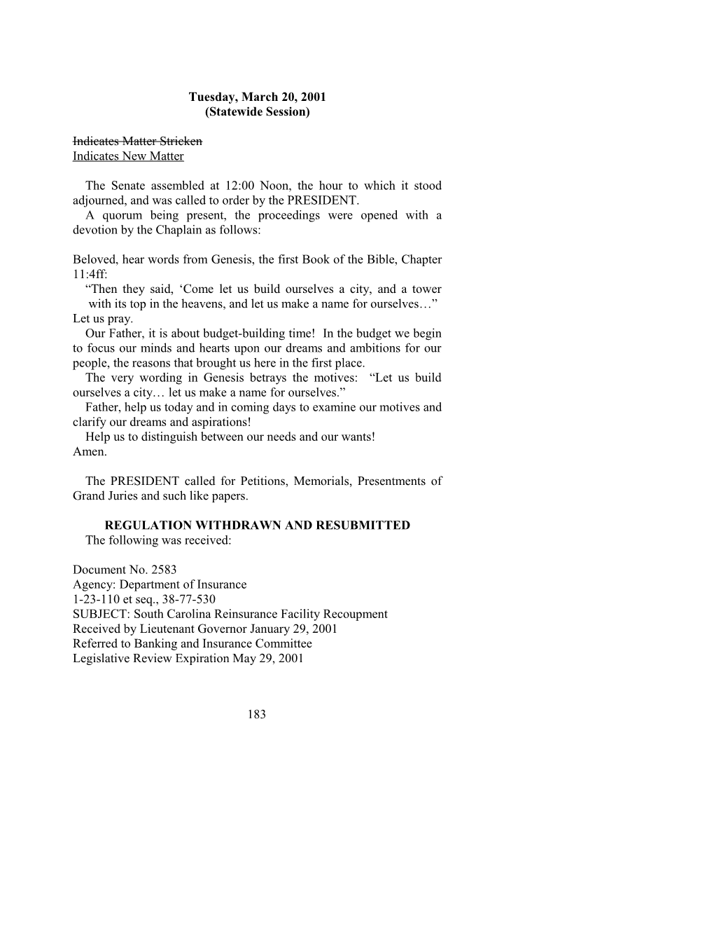 Senate Journal for Mar. 20, 2001 - South Carolina Legislature Online