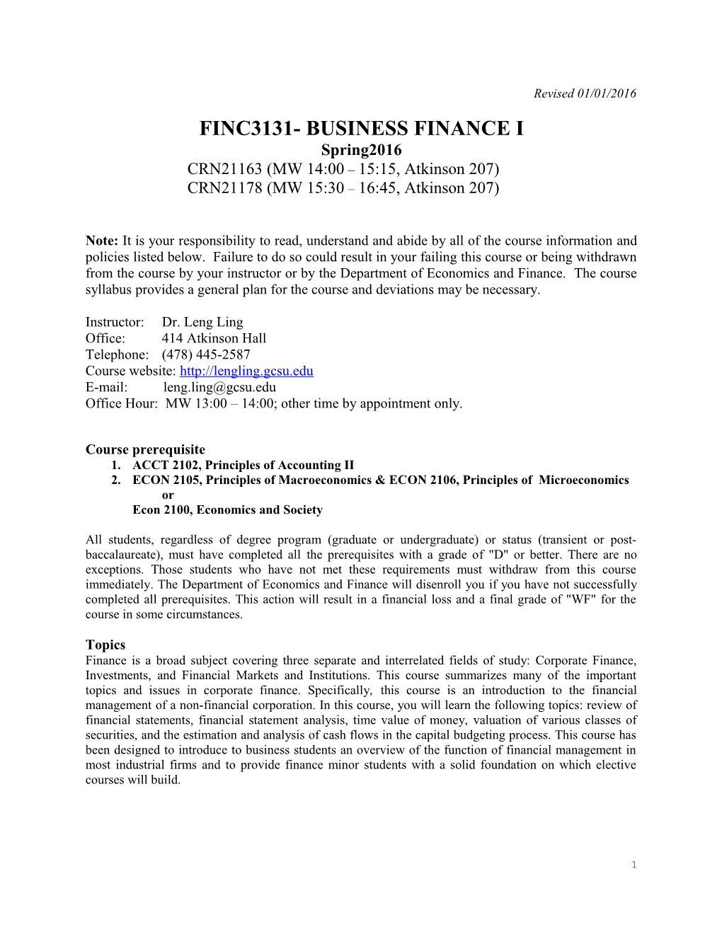 Finc3131 Business Finance I