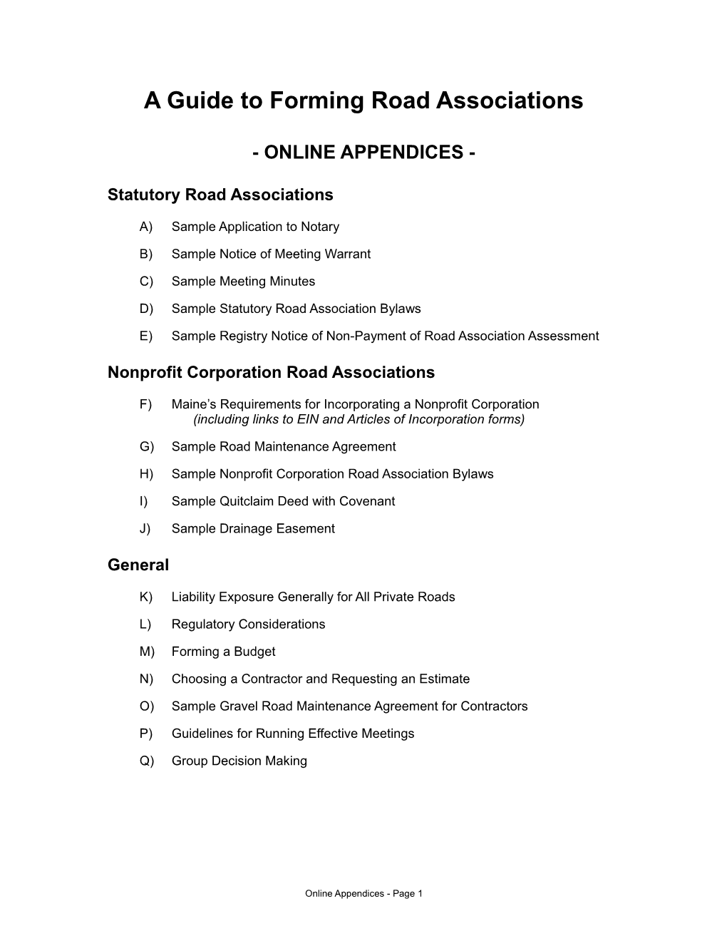 Appendix B: Sample Road Maintenance Agreement