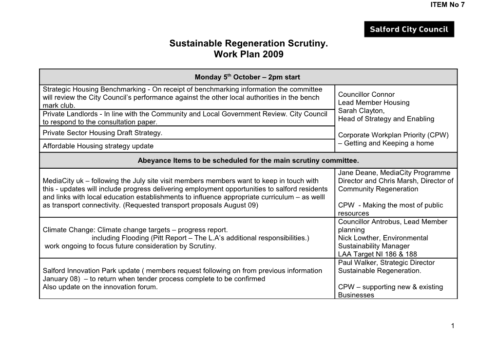 Sustainable Regeneration Scrutiny