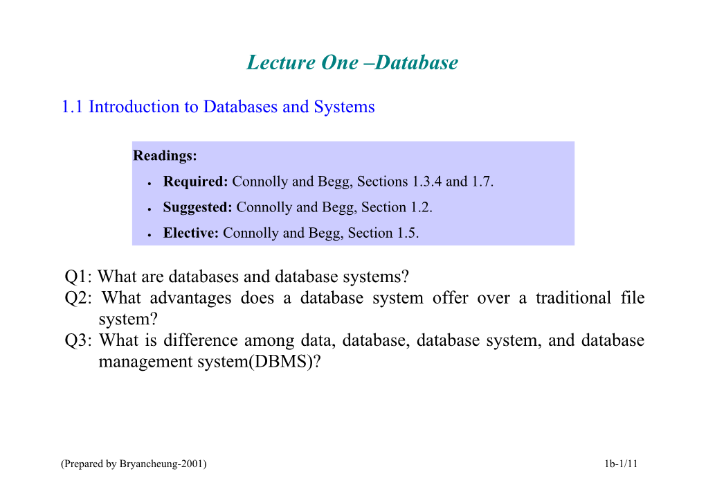 Lecture One File System & Database System