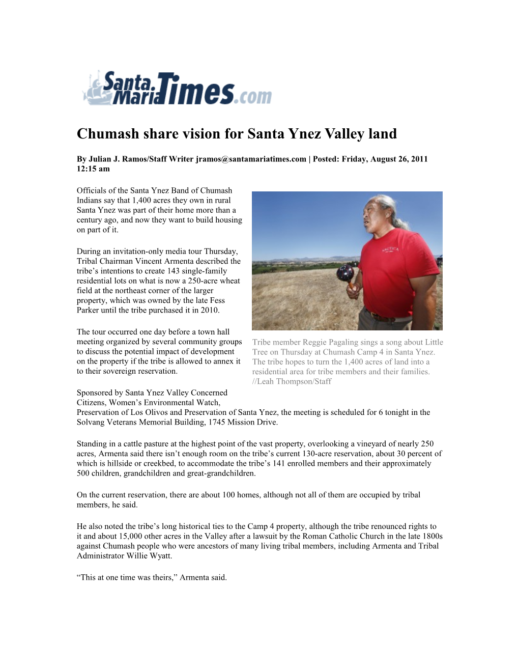 Chumash Share Vision for Santa Ynez Valley Land