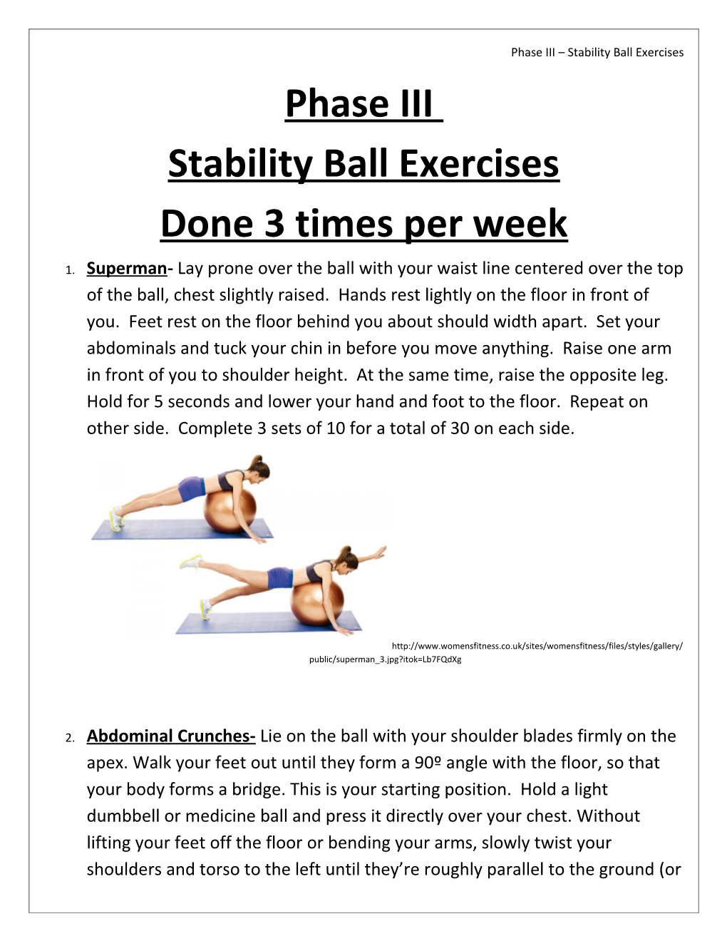 Phase III Stability Ball Exercises