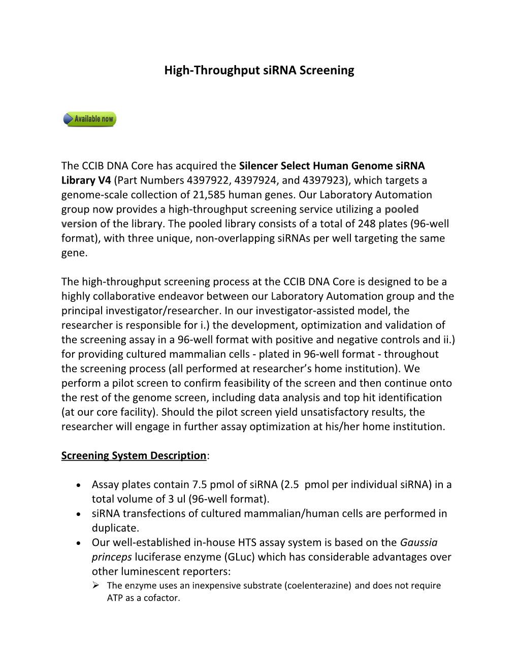 High-Throughput Sirna Screening