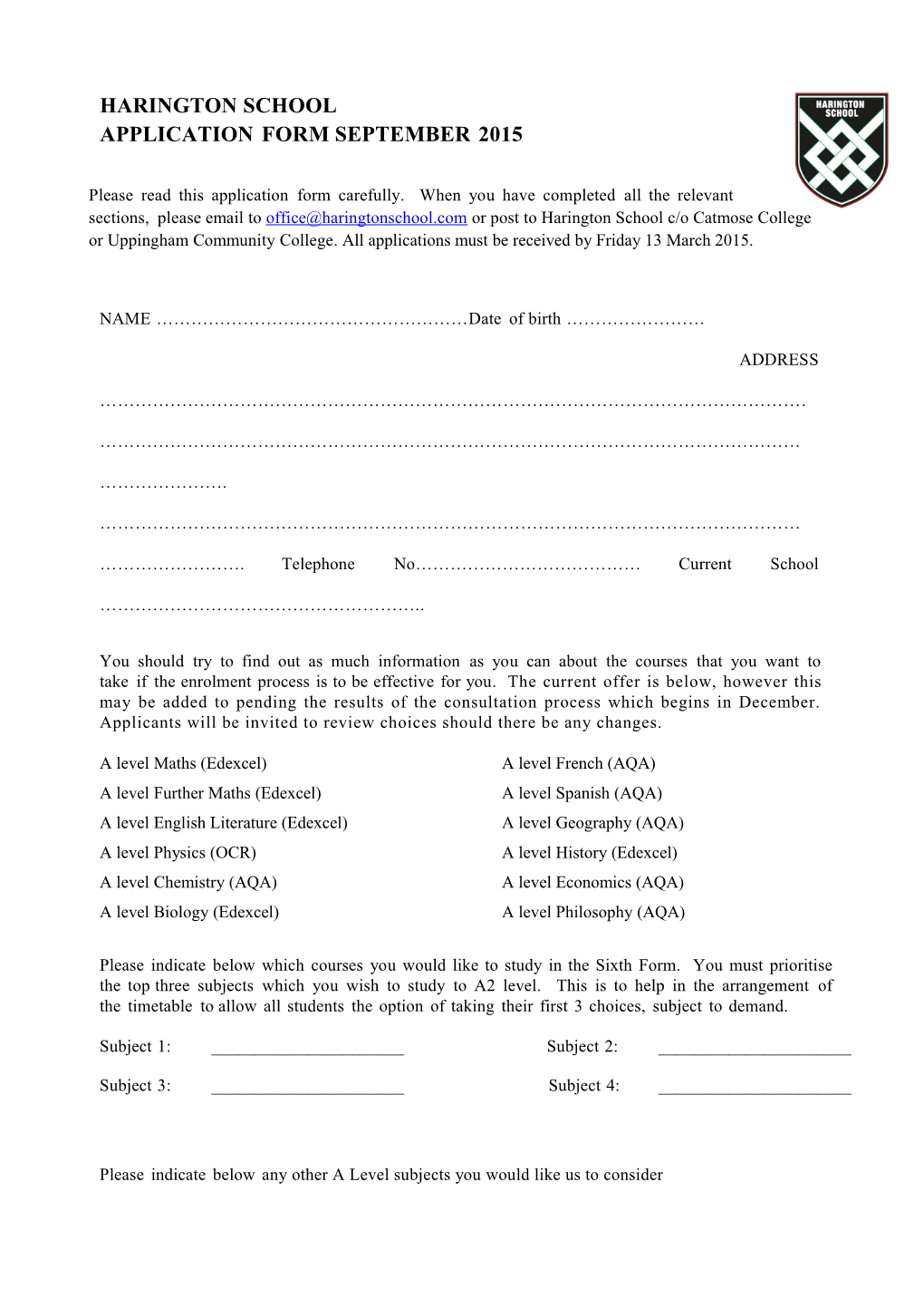 Application Form September 2015