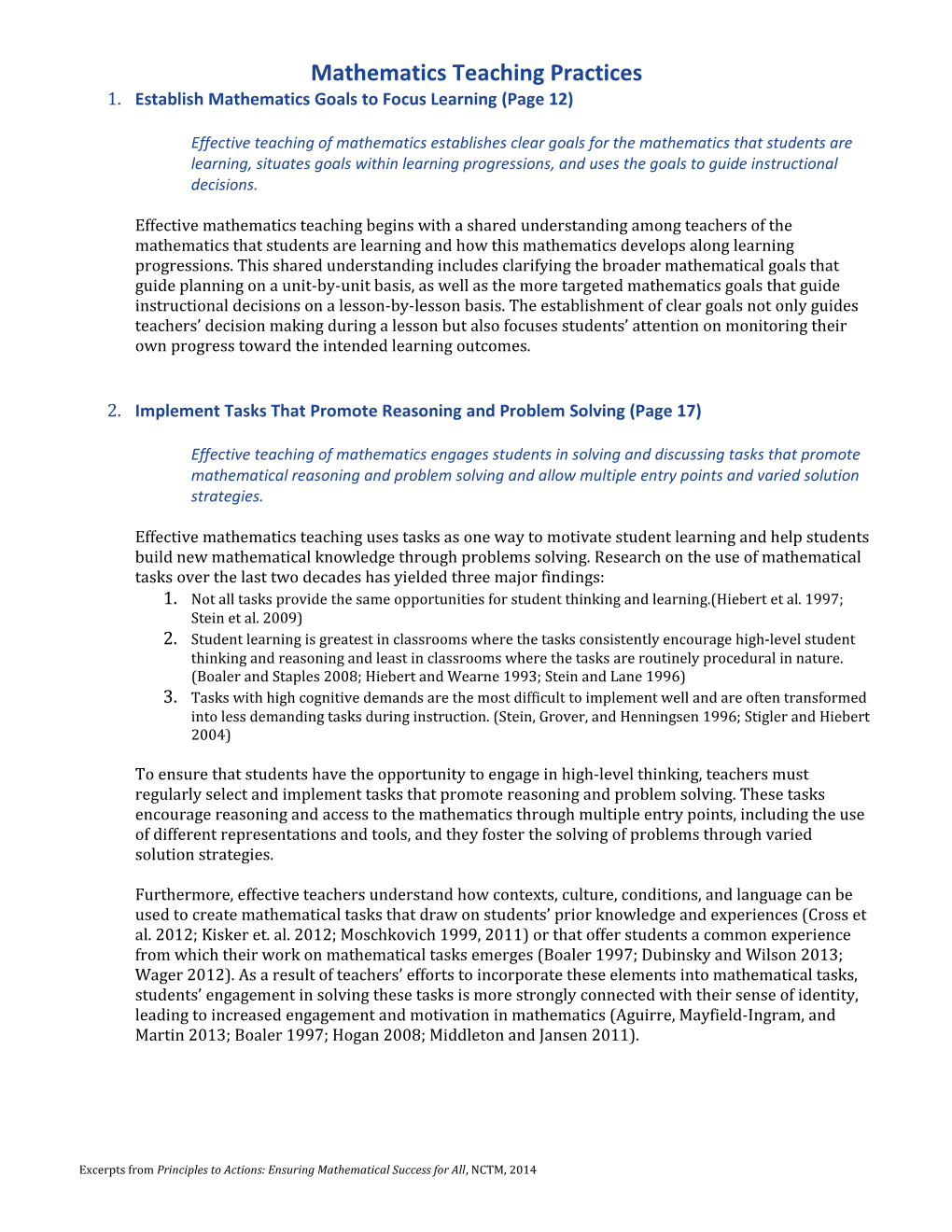 Mathematics Teaching Practices