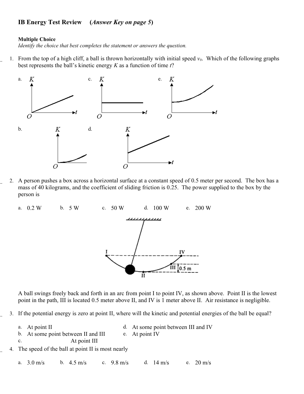 IB Energy Test Review(Answer Key on Page 5)