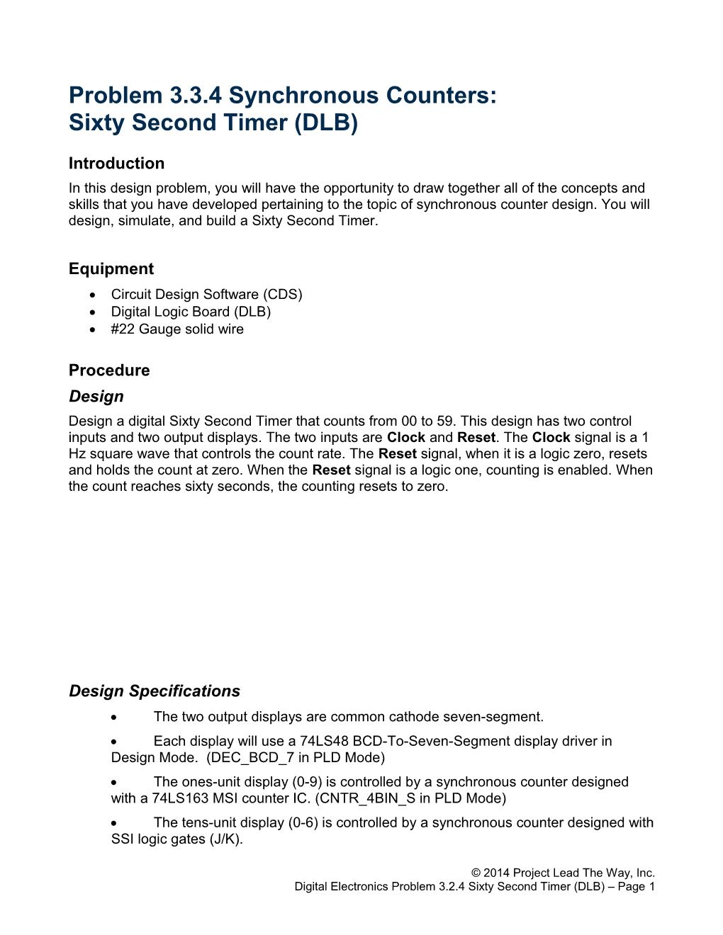 Activity 3.2.4 Sixty Second Timer Design Problem