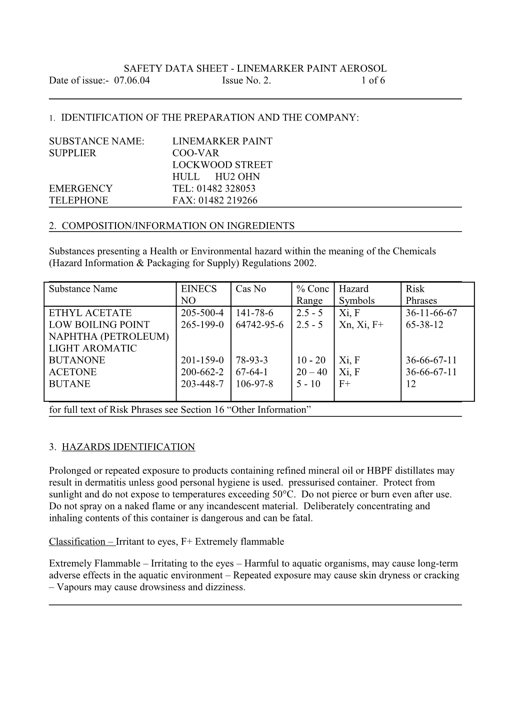 Safety Data Sheet - Linemarker Paint