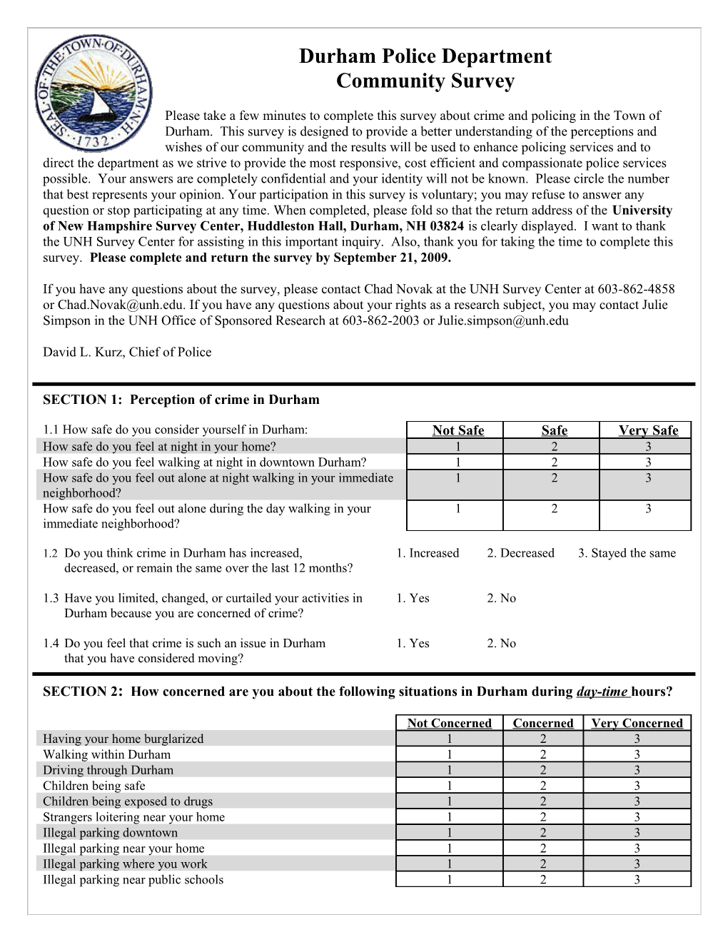 Survey of Durham Community Police