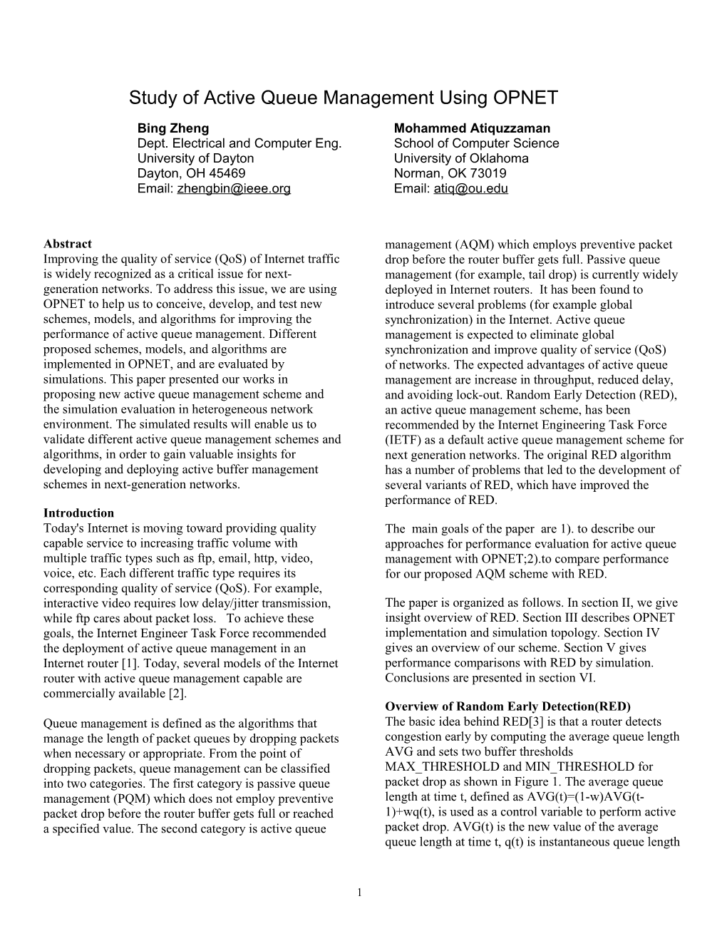 Study of Active Queue Management by Using OPNET