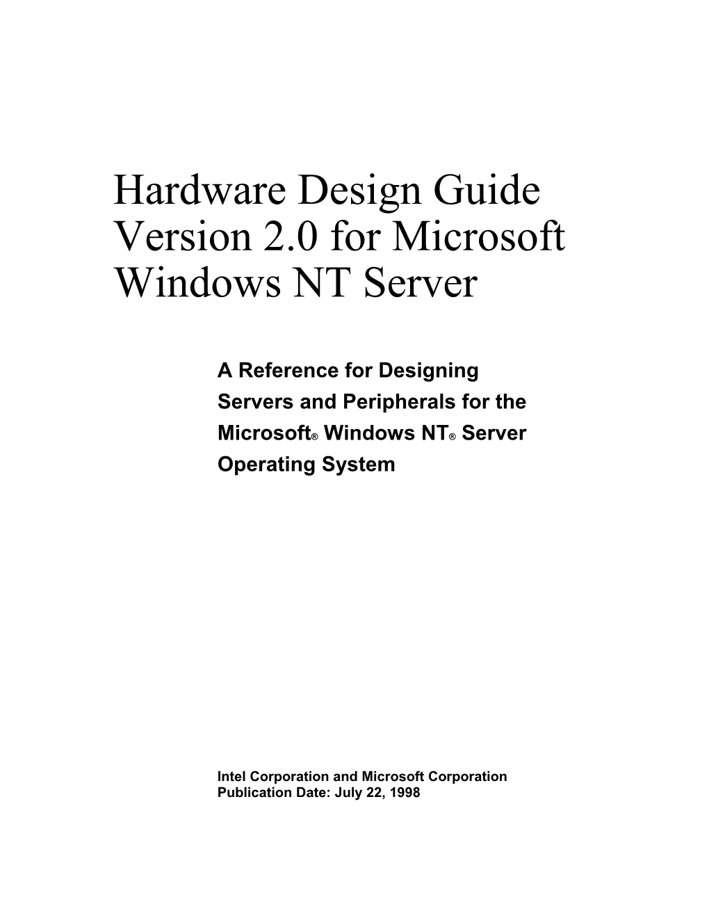 Hardware Design Guide Version 2.0 for Microsoft Windows NT Server