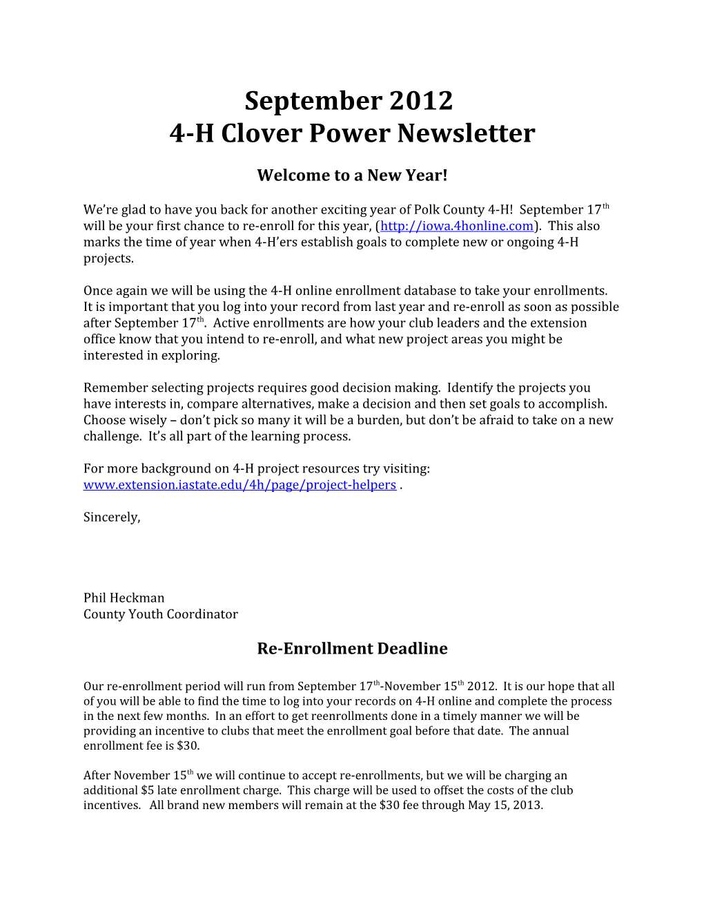 4-H Clover Power Newsletter