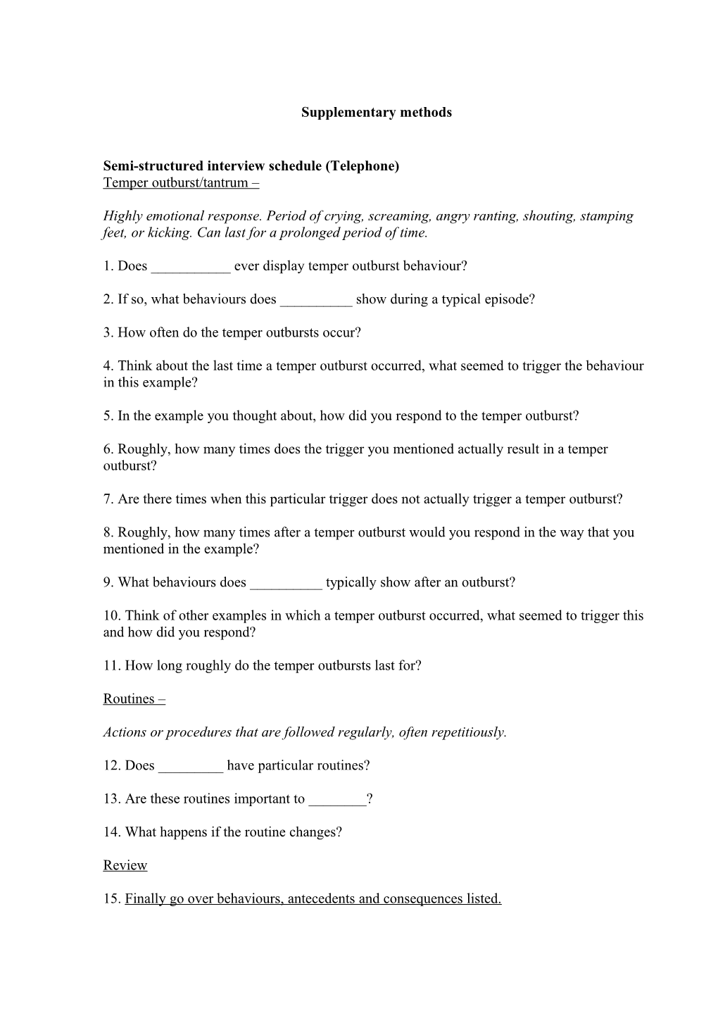 Semi-Structured Interview Schedule (Telephone)