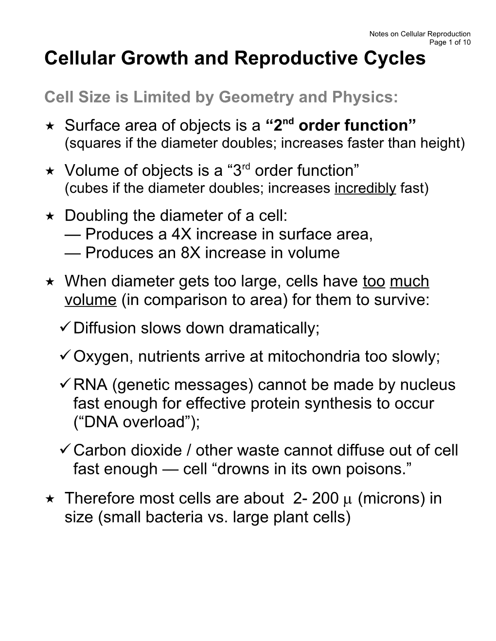 Cellular Growth and Reproductive Cycles