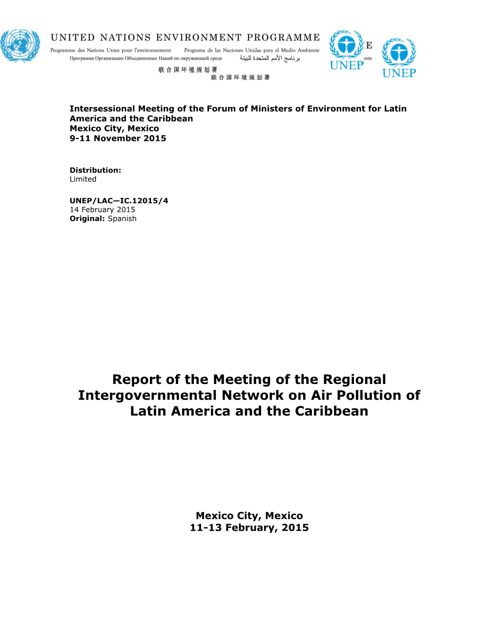 Report of the Meeting of the Regional Intergovernmental Network on Air Pollution of Latin