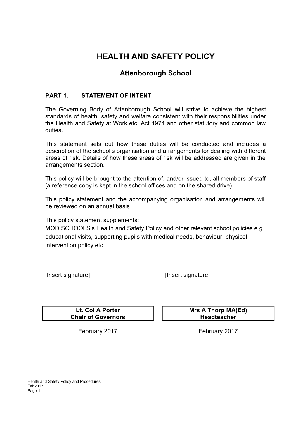 Csf0035 MODEL HEALTH and SAFETY STATEMENT for SCHOOLS