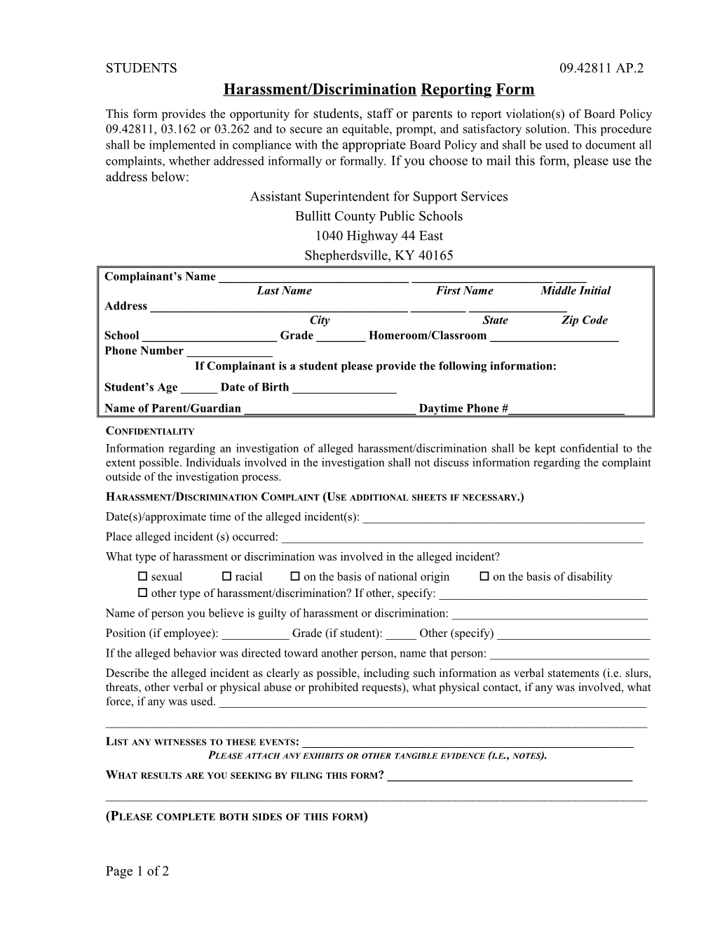 Harassment/Discrimination Reporting Form