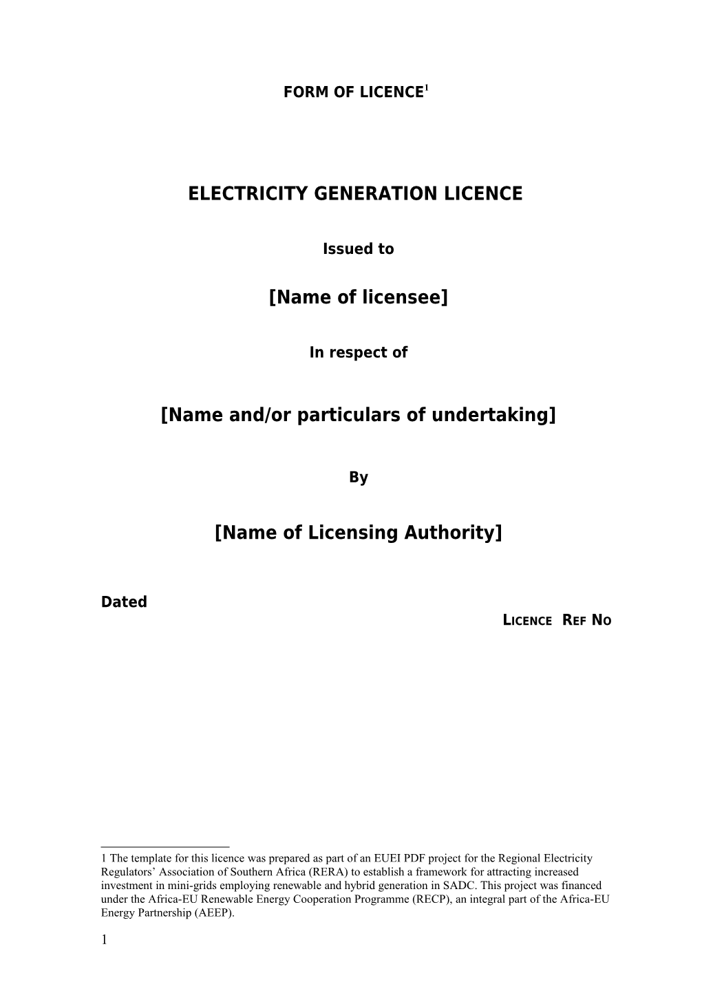 Form of Licence 1