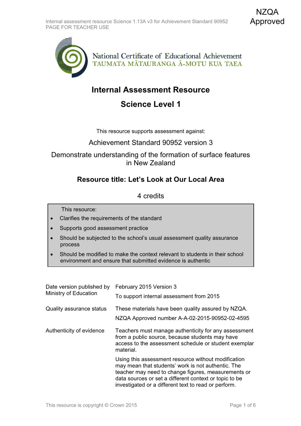 Level 1 Science Internal Assessment Resource s1