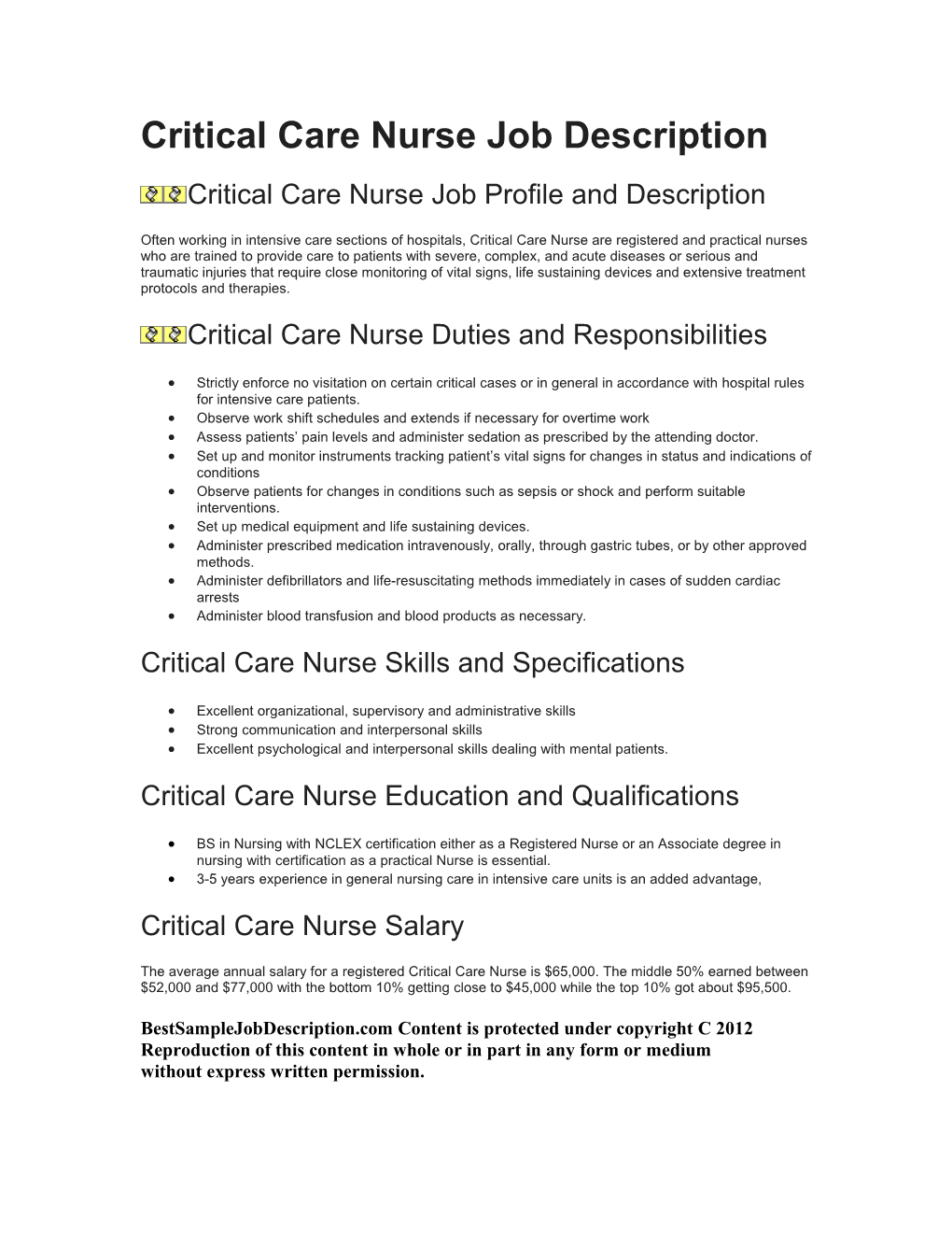Critical Care Nurse Job Description