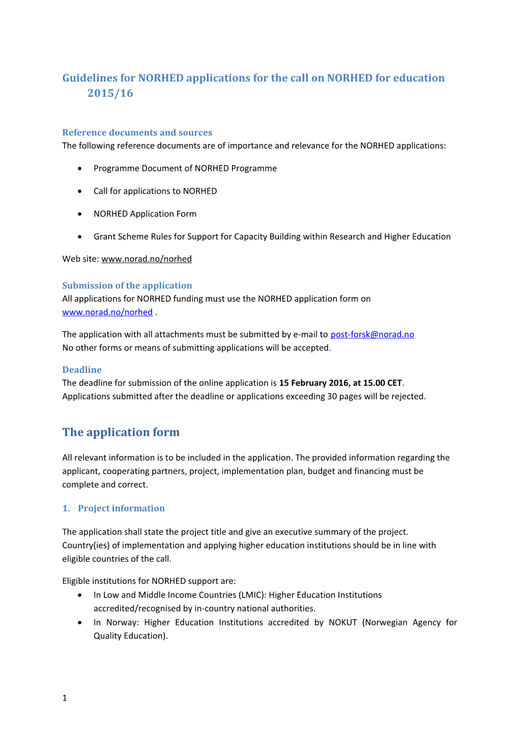 Guidelines for NORHED Applications for the Call on NORHED for Education 2015/16