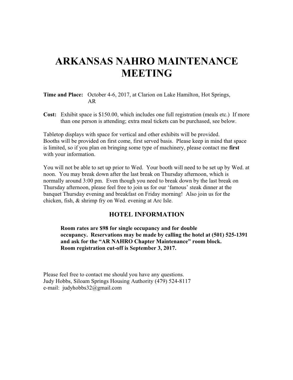 Arkansas Nahro Maintenance Meeting