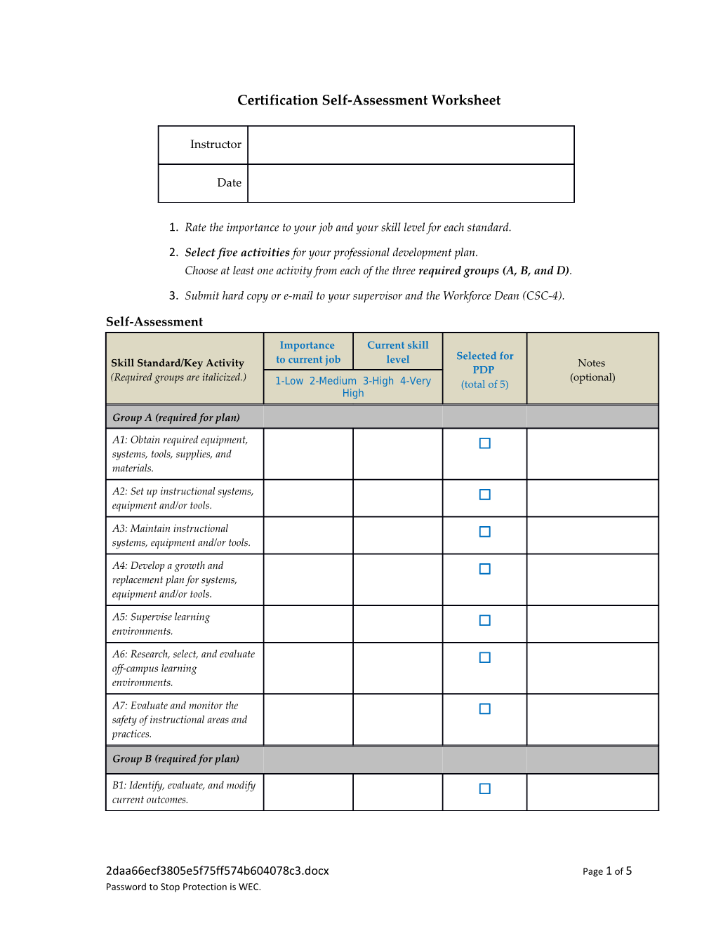 Certification Self-Assessment Worksheet