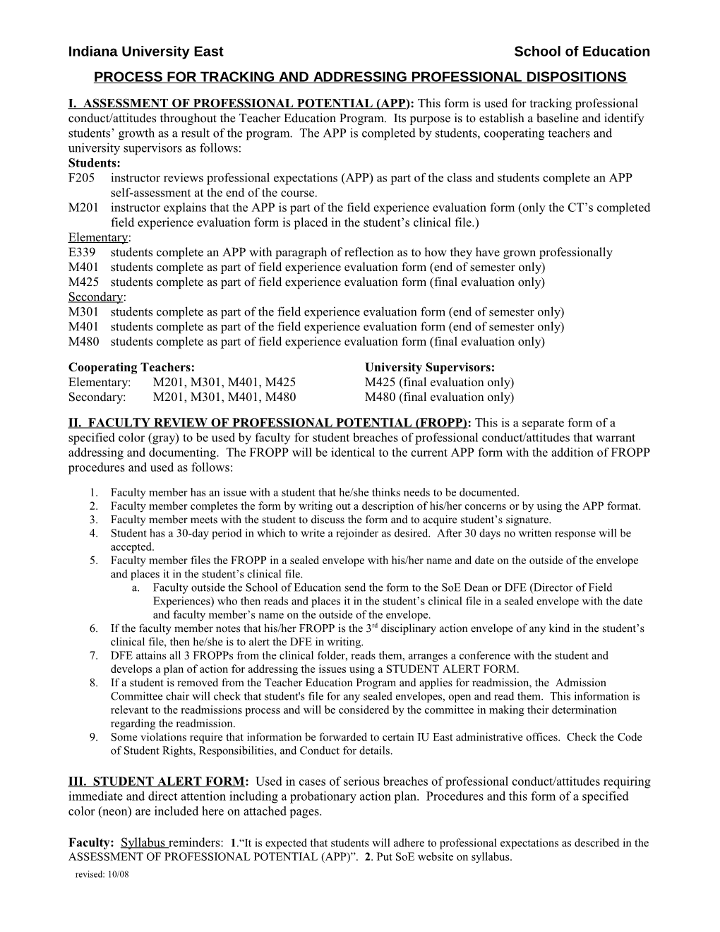 Process for Tracking and Addressing Professional Expectations