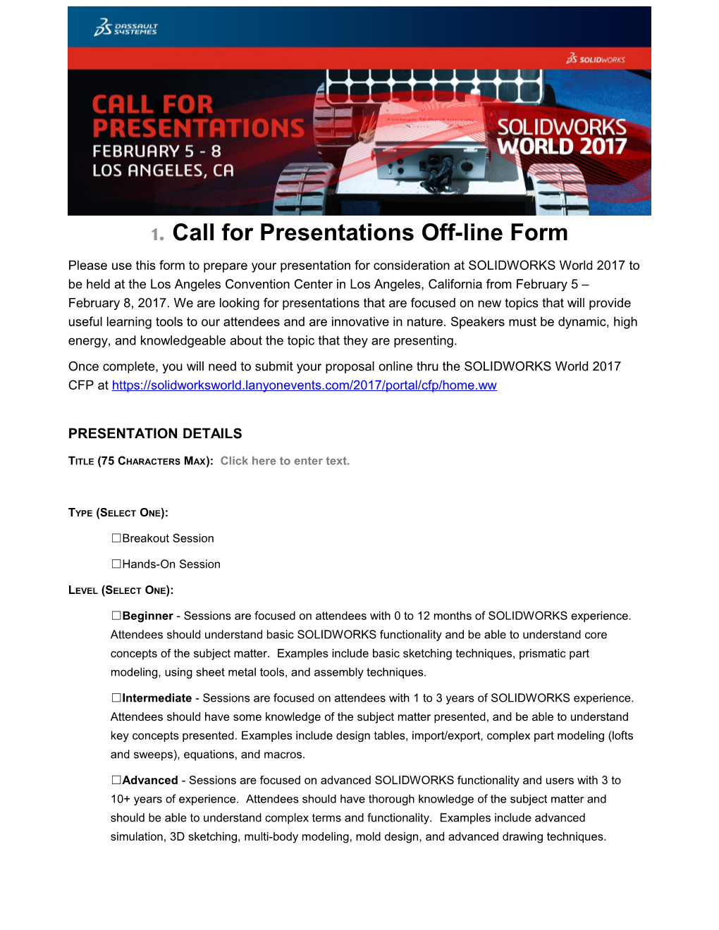 Call for Presentations Off-Line Form