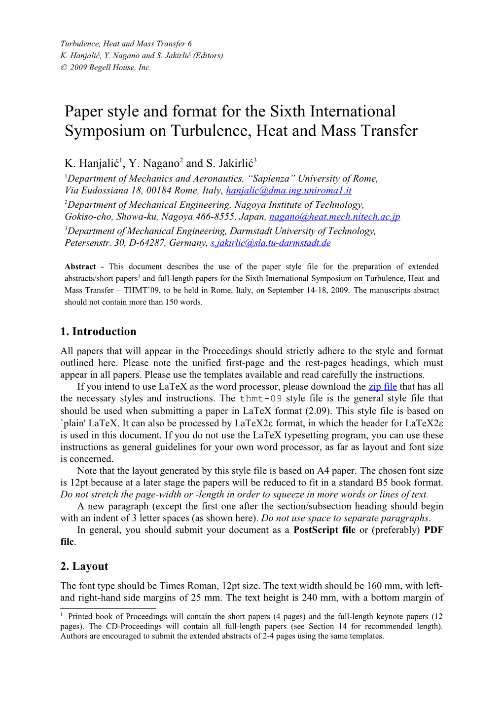 2Nd International Symposium on TURBULENCE, HEAT and MASS TRANSFER