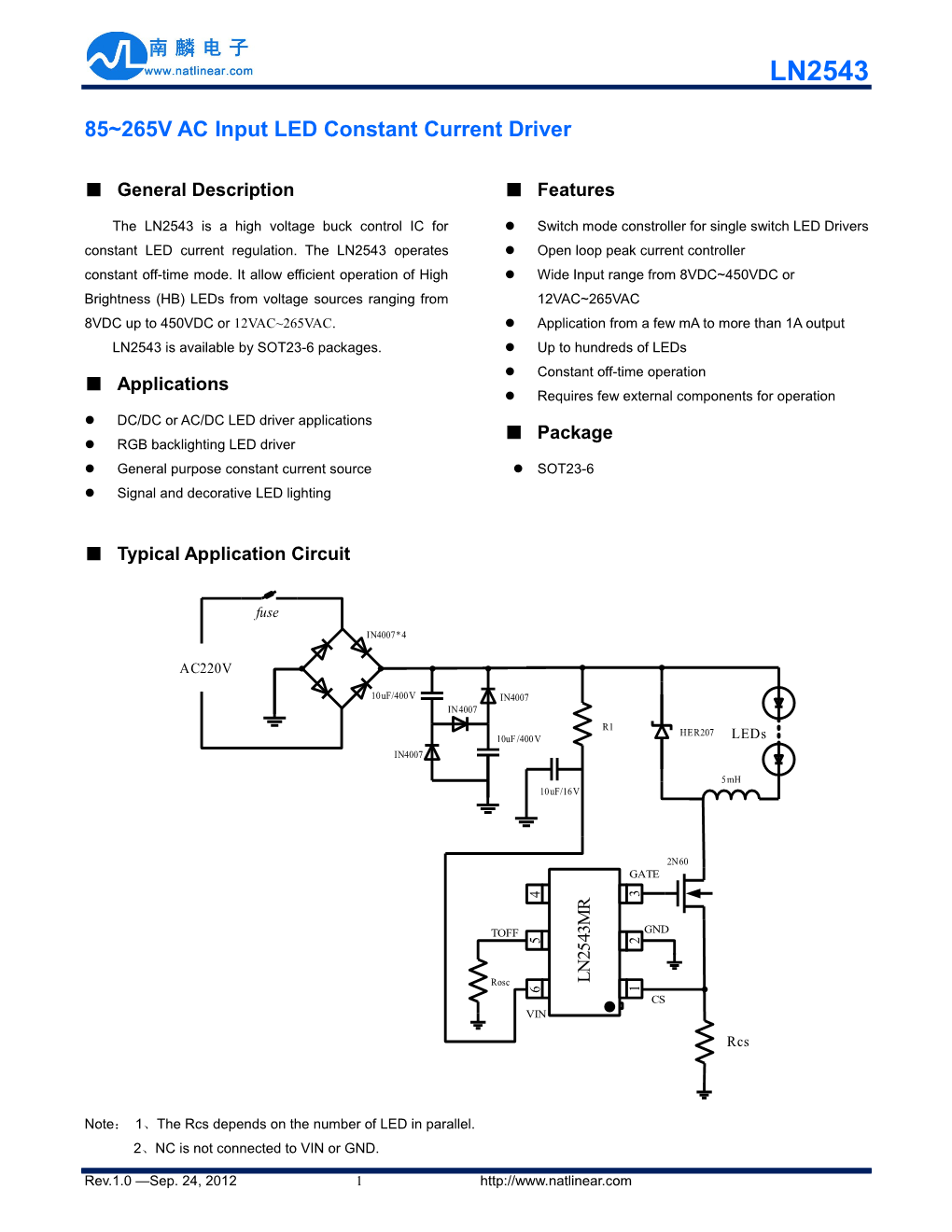 85 265V AC Input LED Constant Current Driver