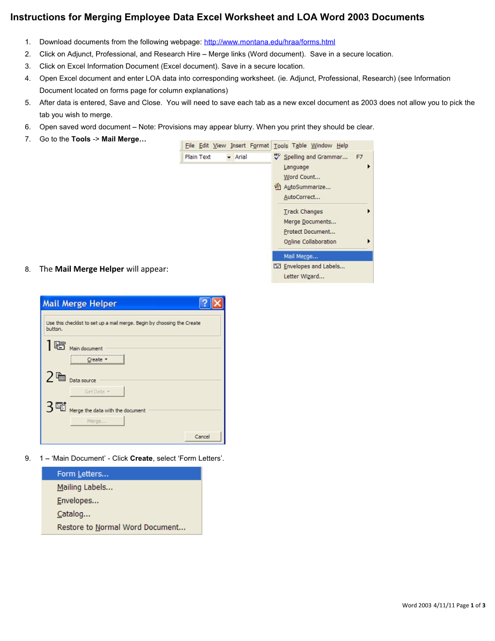 Instructions for Merging Excel Worksheet and Reappointment Word Documents