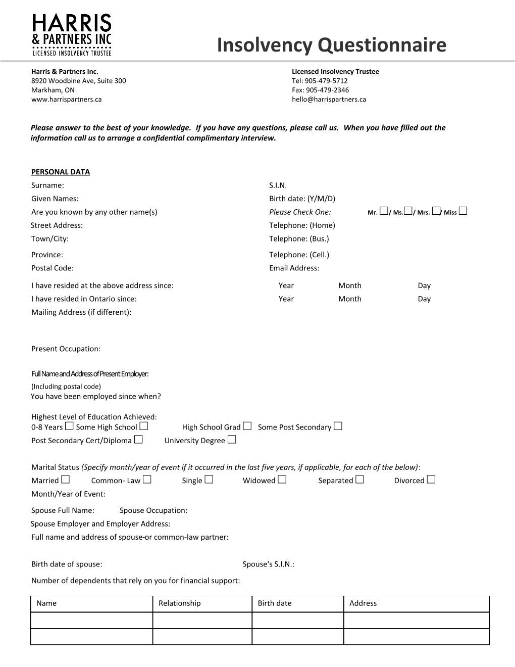 Harris & Partners Inc. Licensed Insolvency Trustee