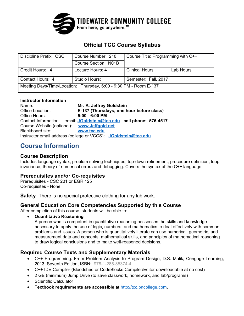 Official TCC Course Syllabus