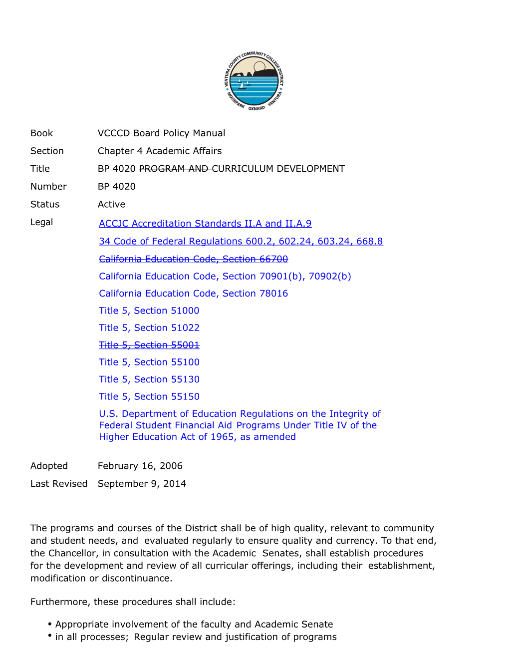 Bookvcccd Boardpolicy Manual