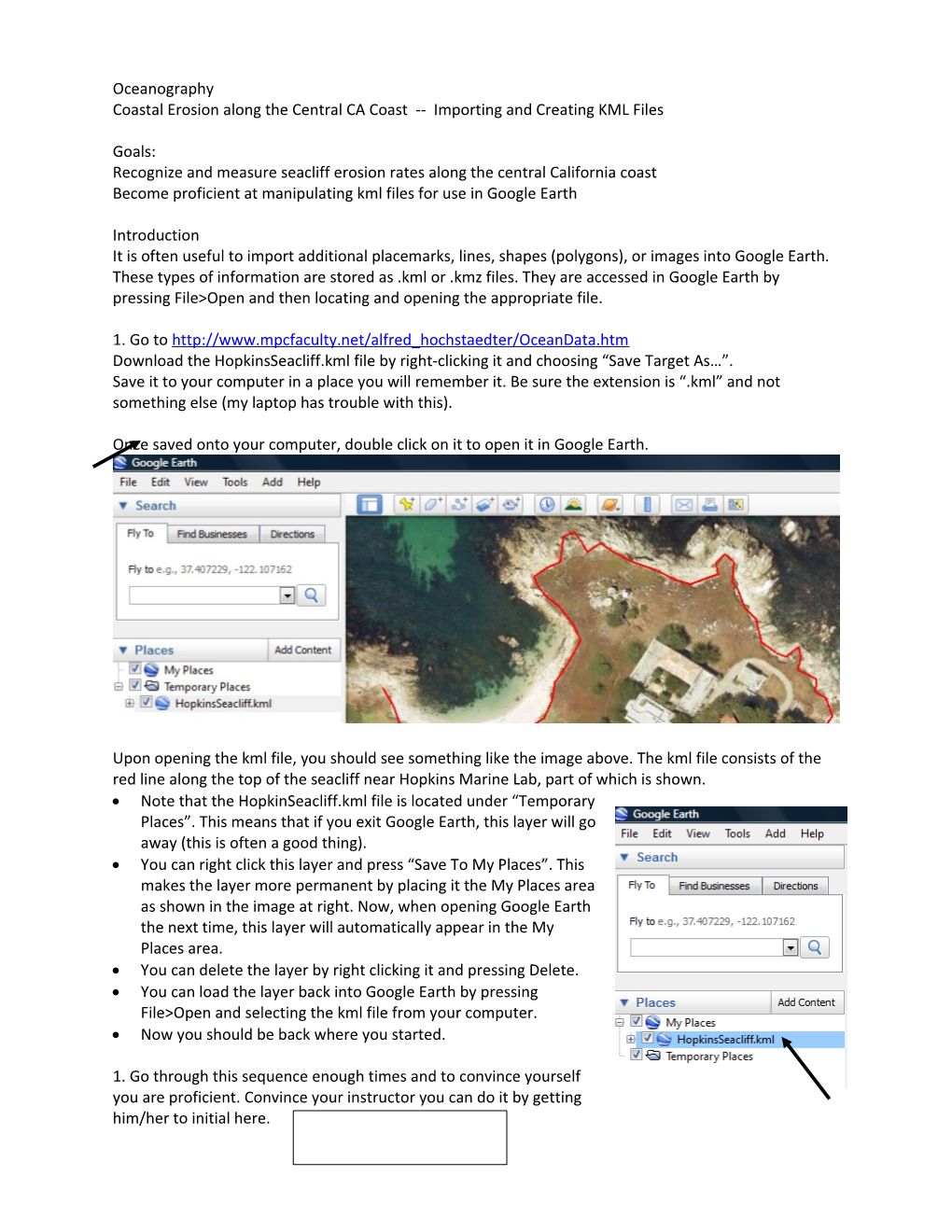 Coastal Erosion Along the Central CA Coast Importing and Creating KML Files