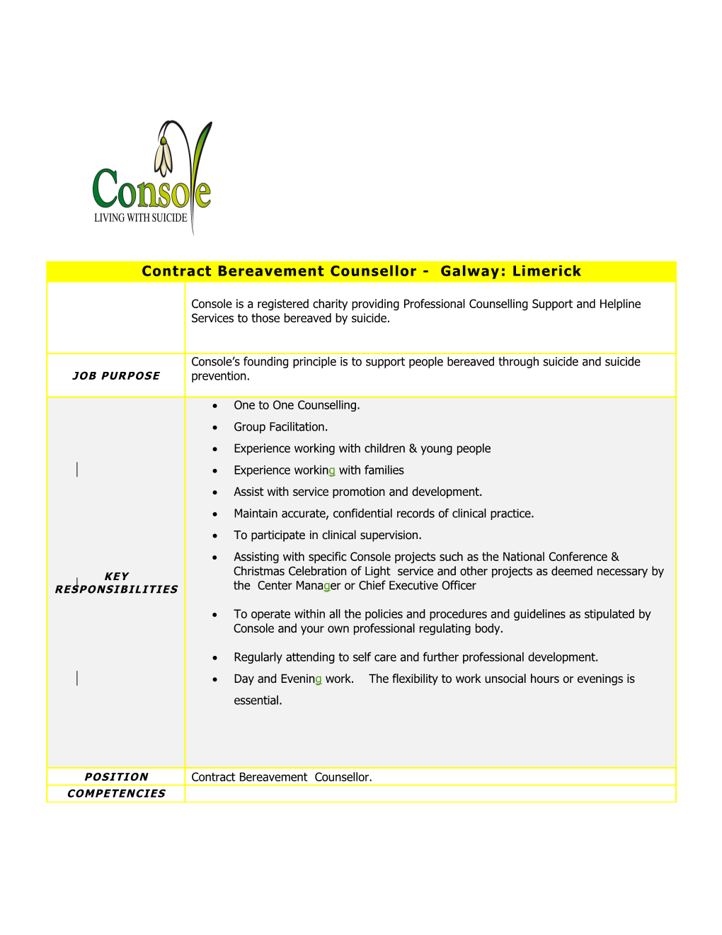 Contract Bereavement Counsellor - Galway: Limerick