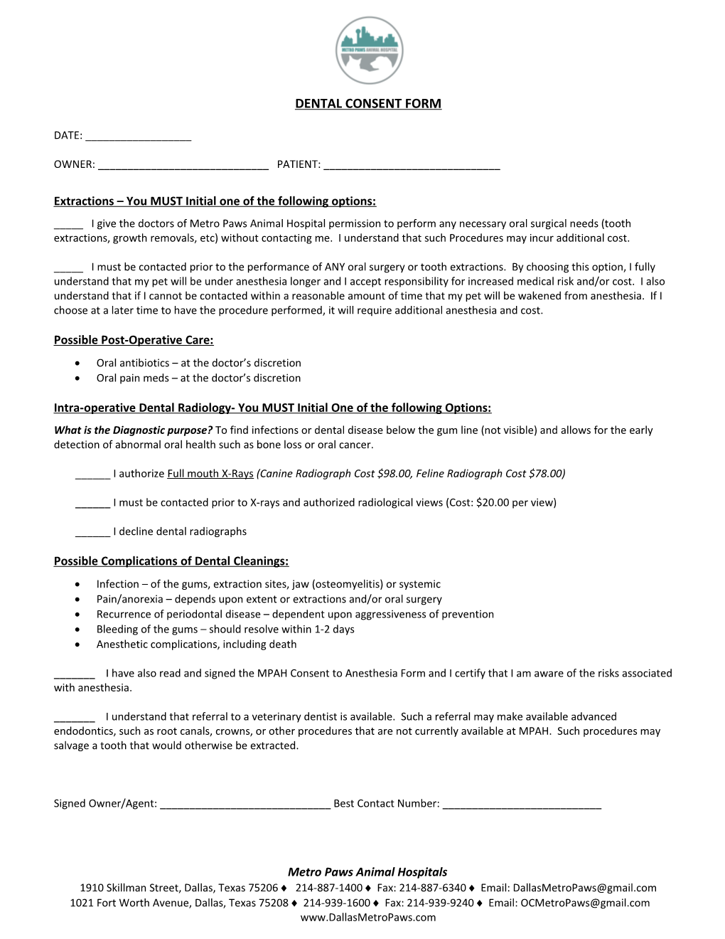 Declaw Consent Form