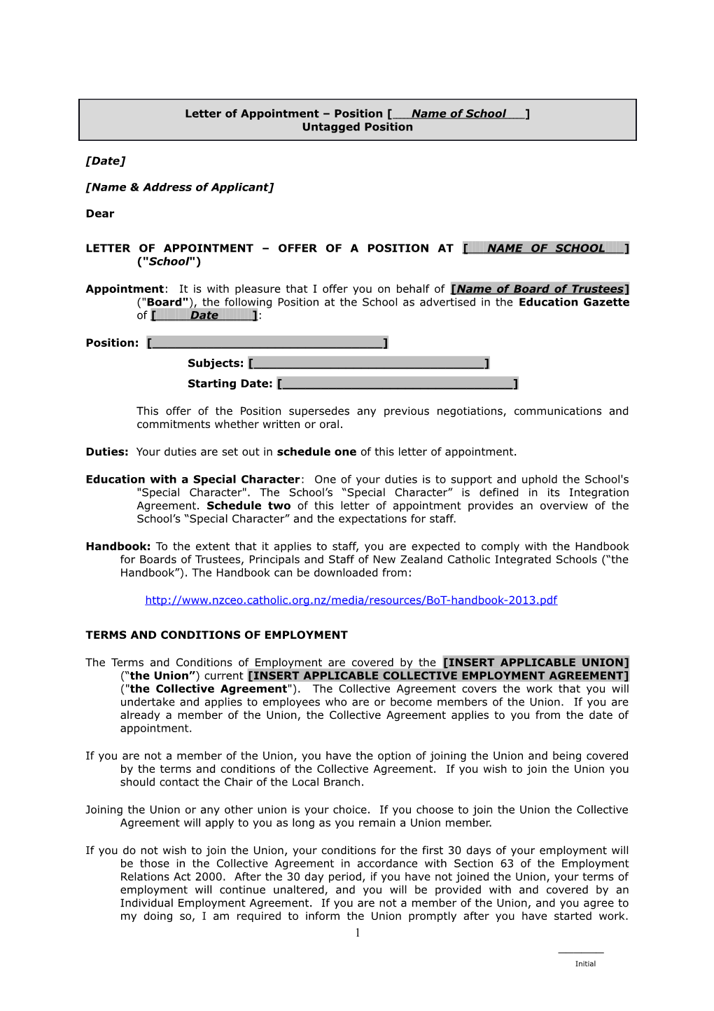 1.Letter of Appointment OFFER of a Position at Name of School ( School )