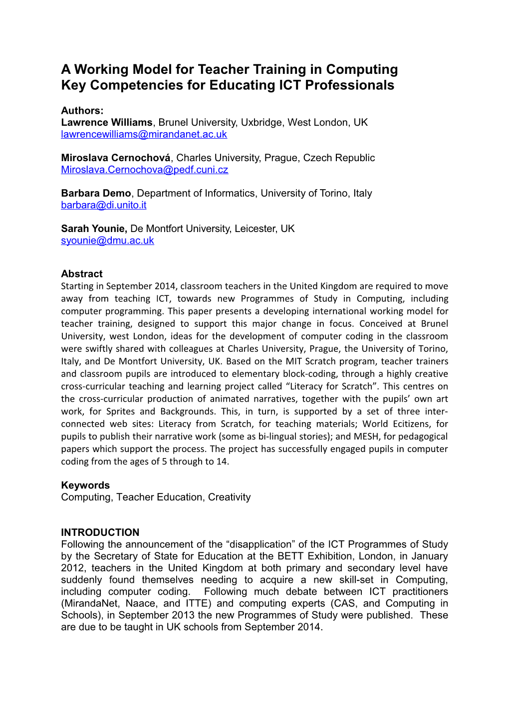 A Working Model for Teacher Training in Computing