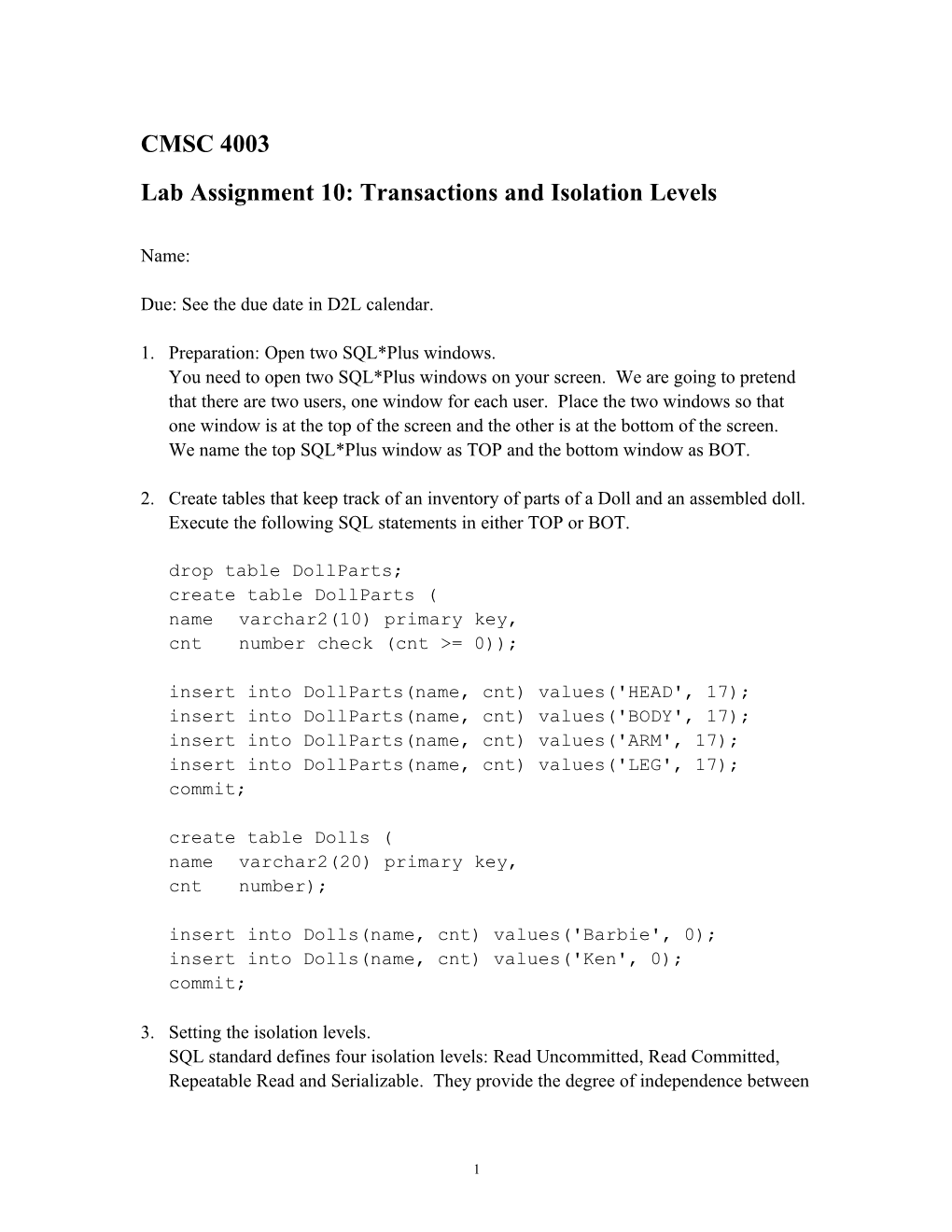 Lab Assignment10: Transactions and Isolation Levels