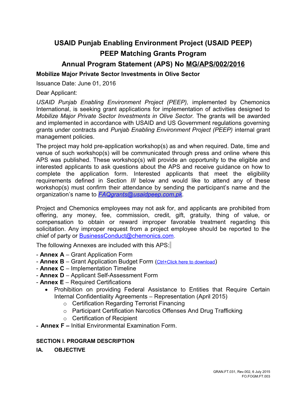 Annual Program Statement (APS) Template