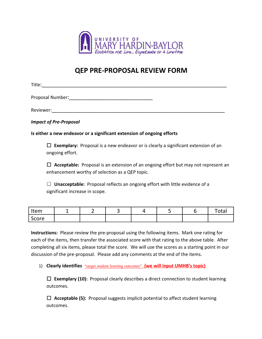 Qep Pre-Proposal Review Form