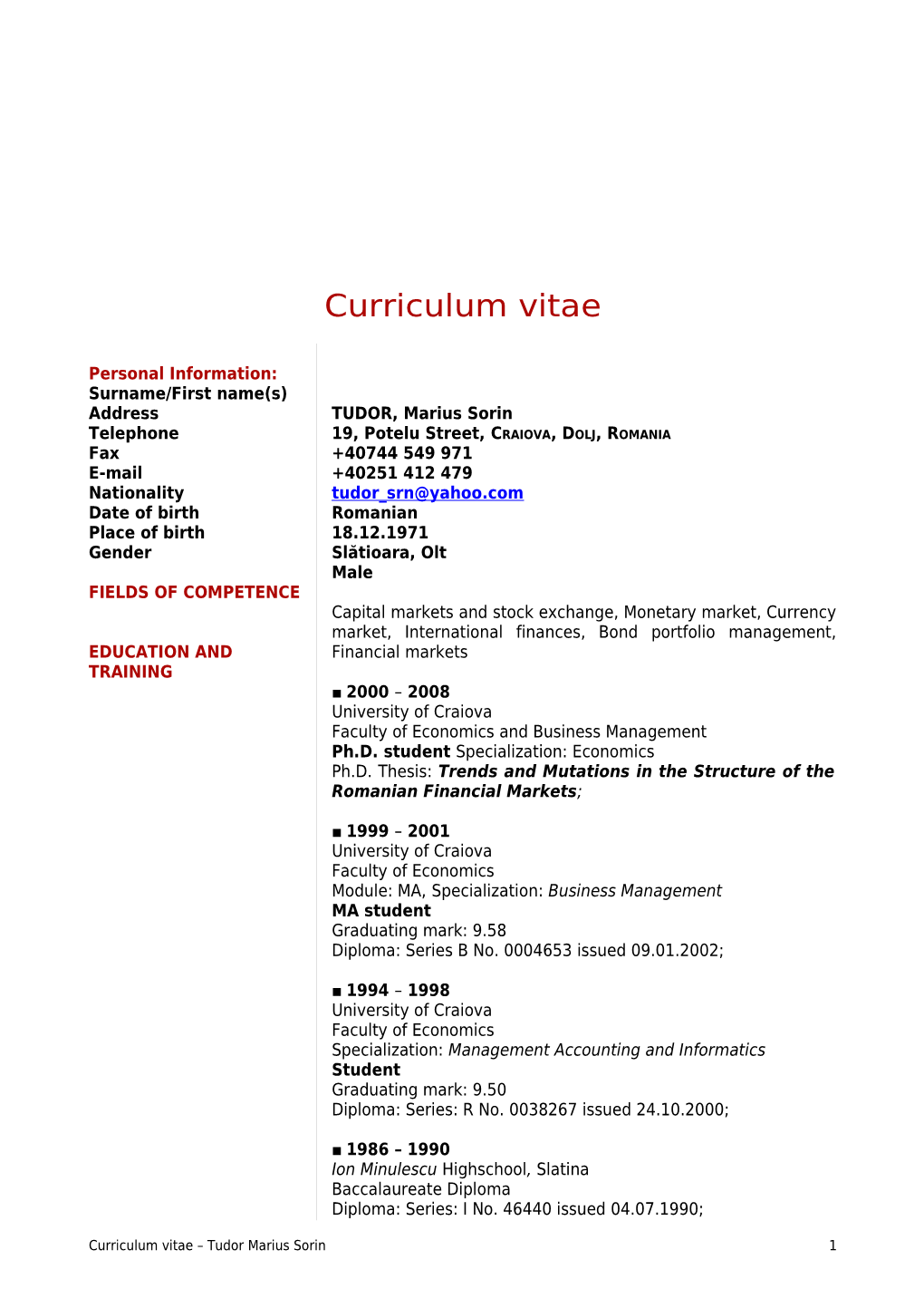 Curriculum Vitae s458