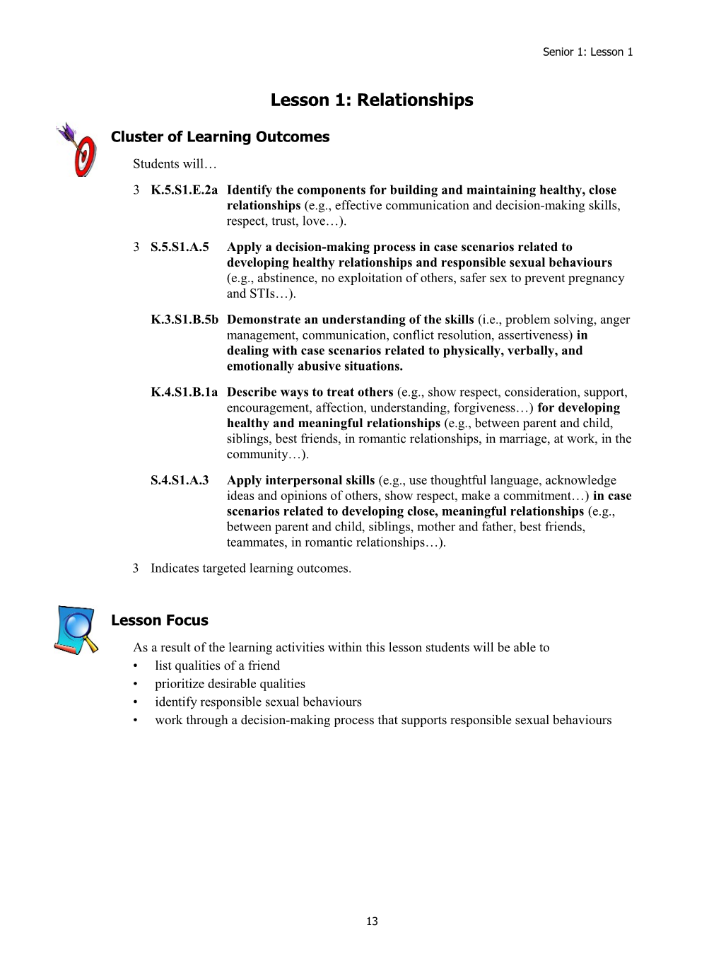 Cluster of Learning Outcomes