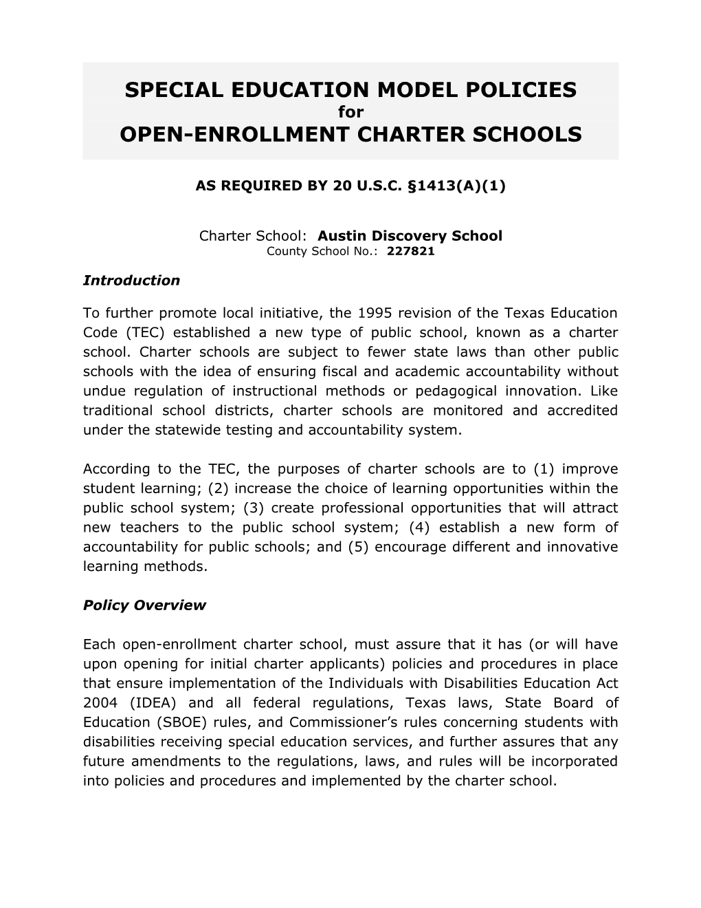 Model Policies for Open-Enrollment Charter Schools s2