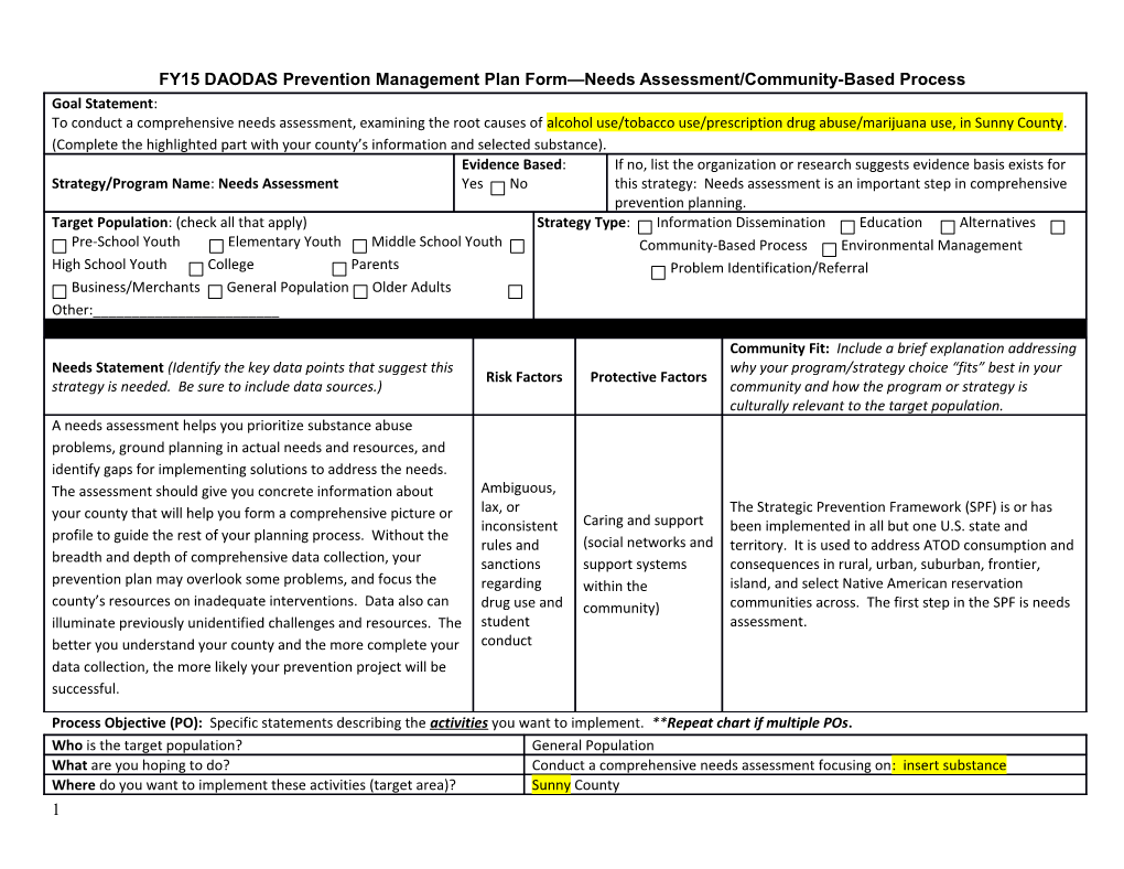 FY13 DAODAS Prevention Management Plan Form